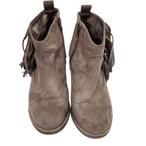 Faded Glory Women's Brown Faux Suede Fringe Ankle Boots Booties Size 7.5